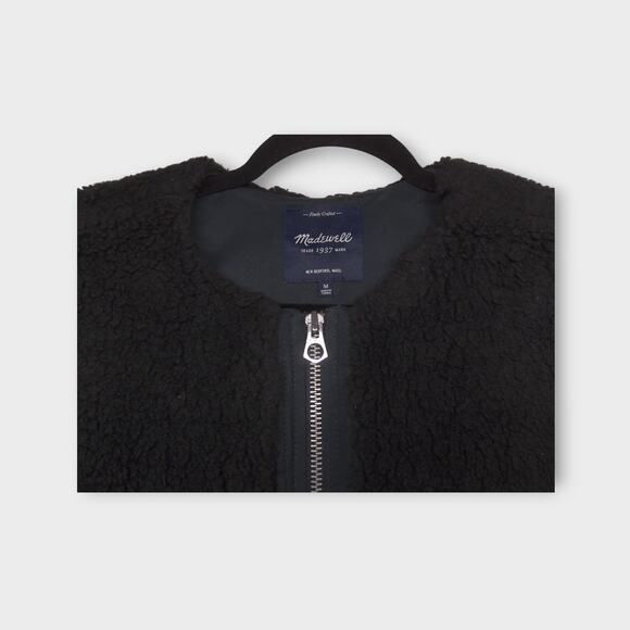 Womens Madewell Vest Black Sherpa Fuzzy Full Zip Faux Fur Size Medium - Picture 2 of 3